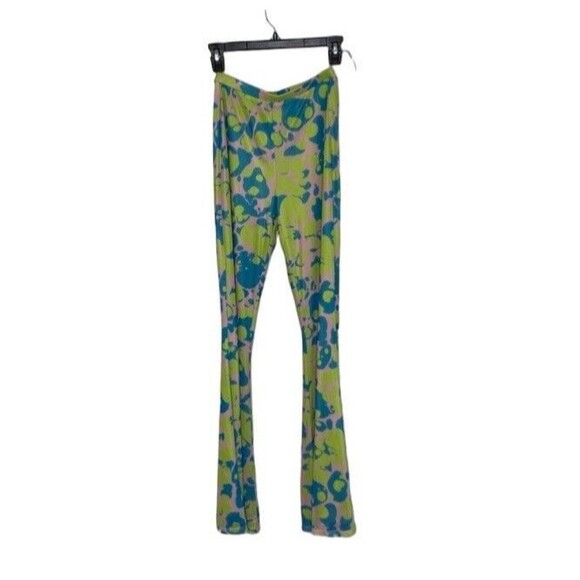 Another Girl Eco Lava Lamp Mushrooms Print Green Purple Mesh Flare Trousers XS - Picture 1 of 10